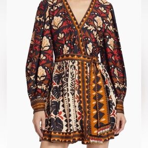 Farm Rio Multicolor Tapestry Garden V Neck Wrap Mini Dress